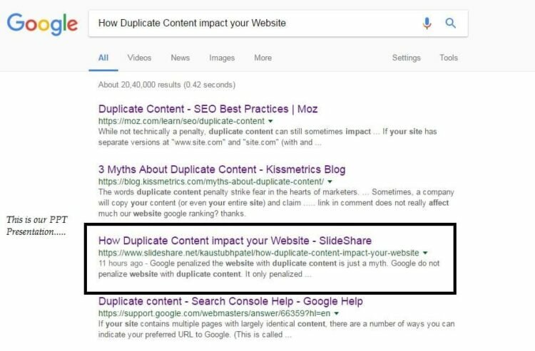 Duplicate content on your website impact SEO