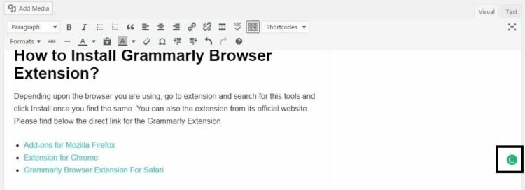 Grammarly Installed in WordPress