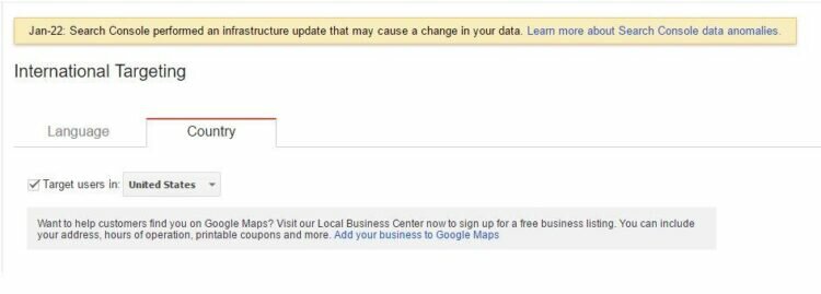 google webmaster tools geographic target