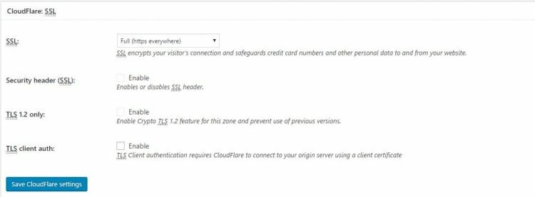 Full SSL Certificate on WordPress Total Cache CloudFlare Setting Page
