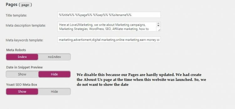 Page Setting of Yoast