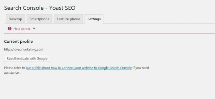 Search Console in Yoast
