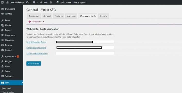 Yoast SEO Guide to update Webmaster Information