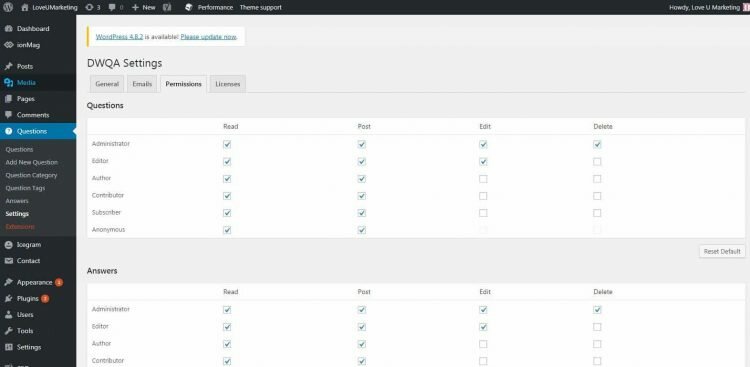 Permission Setting of WordPress DWQA Plugin