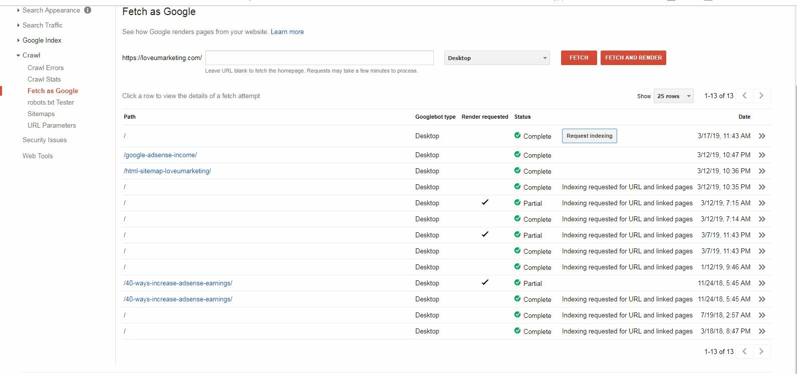 Fetch as Google Webmaster Account