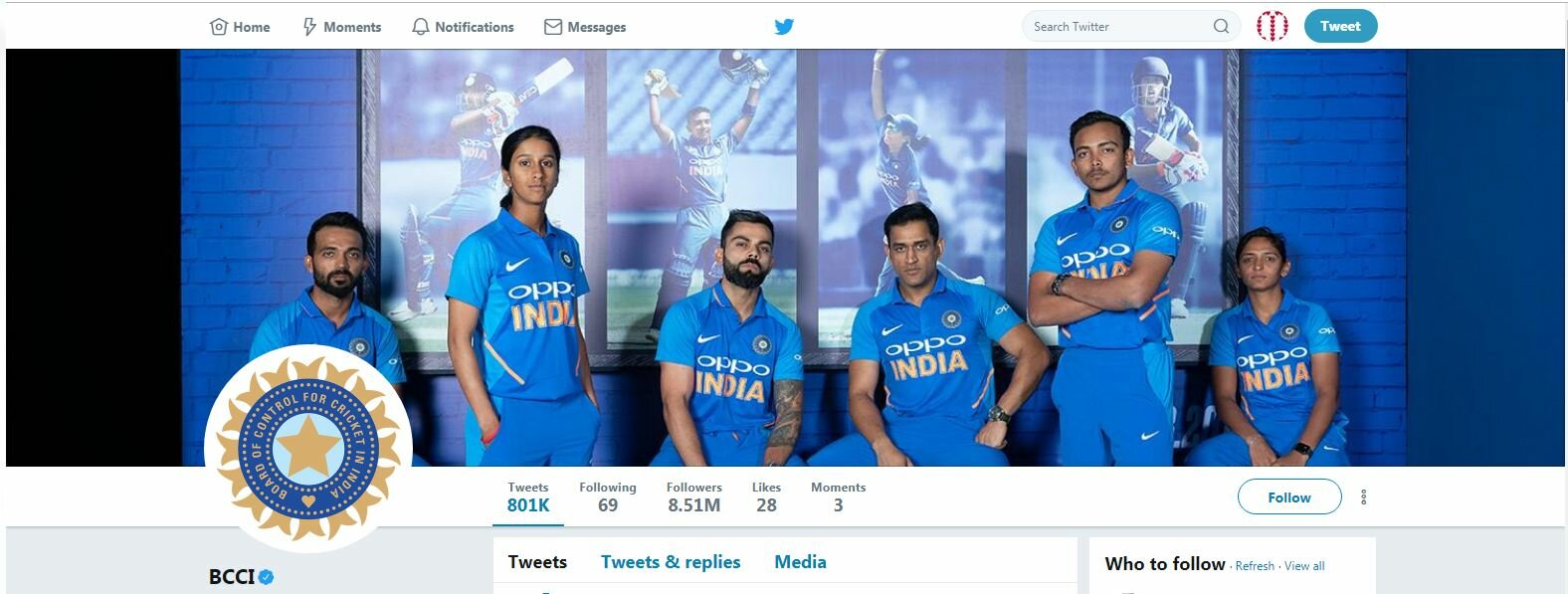 BCCI (Twitter account of The Board of Control for Cricket in India)